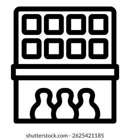 Line art icon of a bowling scoreboard with three pins still standing after a bowling throw