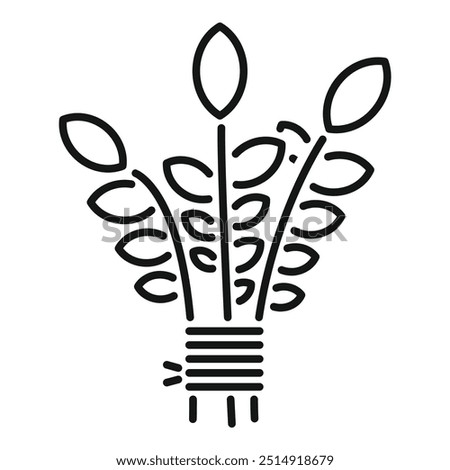 Line art icon of a bunch of wheat tied together with a rope, representing agriculture and harvest