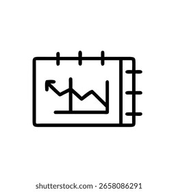 Icono de arte lineal en un calendario con un gráfico de flecha de programación