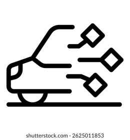 Line art icon of a car sharing service sending a location signal