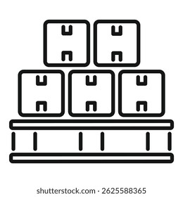 Line art icon of cardboard boxes on pallet rack symbolizing organized warehouse storage