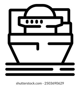 Line art icon of a cargo ship transporting goods across the ocean