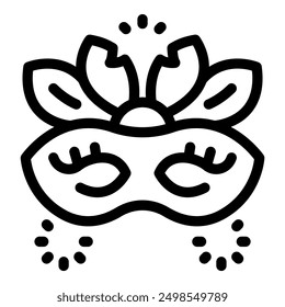 Line art icon of a carnival mask decorated with a flower, perfect for mardi gras themed projects