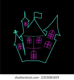 Line art icon of castle, neon color