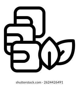 Line art icon of chewing gum with leaves representing natural ingredients and eco friendly product
