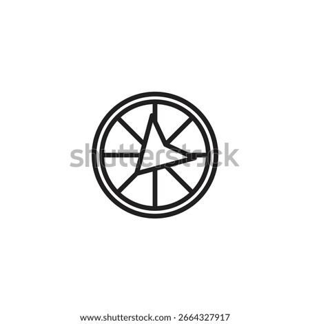 A line art icon of a circle divided into segments by radiating lines. A stylized arrow pointing to the right is positioned at the center of the circle.