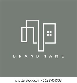line art icon city building real estate business logo vector