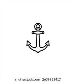 A line art icon of a classic ship's anchor. Monochrome nautical symbol representing stability and the sea, isolated on a white background.