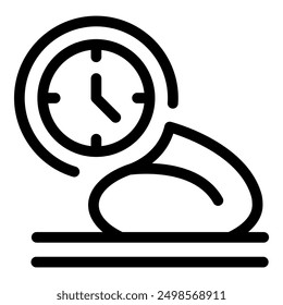 Line art icon of a clock showing the time passing while someone is sleeping