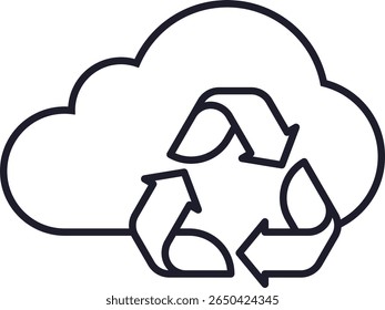 Line art icon of a cloud with a recycling symbol