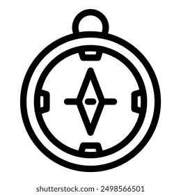 Line art icon of a compass pointing north, perfect for projects related to travel, exploration, and adventure