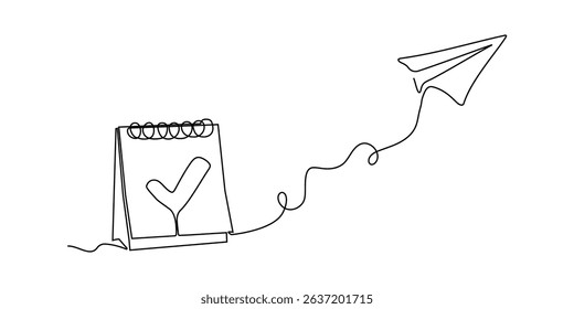 Line art icon continuous illustration outline one sketch plane calendar doodle. vector line art single lineart travel time paper background agenda business schedule drawing trip drawn calender flight