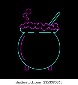 Line art icon of cooking spell in a pan, neon color