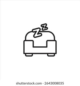 A line art icon of a couch or sofa with two "Zzz" symbols above it, commonly used to represent sleeping or napping.
