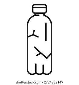 Icono de arte lineal de una botella de plástico agrietada que representa el daño ambiental y la contaminación