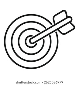 Ícone de linha-arte de um dardo que atinge o centro de um alvo, representando a realização de objetivos de negócios
