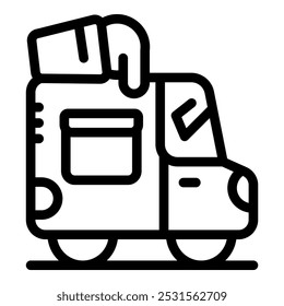 Line art icon of a delivery truck with its door open, delivering a package