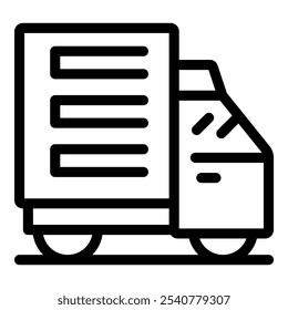 Line art icon of a delivery truck, symbolizing transportation and distribution