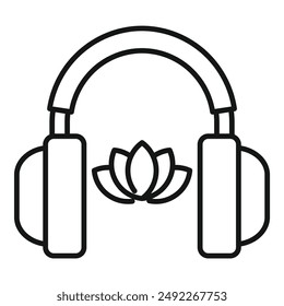 Icono de Line art que representa los auriculares con un símbolo de loto, que representa la relajación y la atención plena