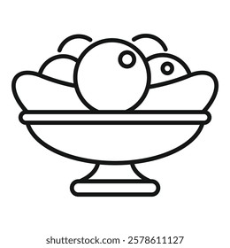 Line art icon of a dessert cup holding three scoops of ice cream, perfect for representing a sweet treat