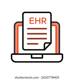 Linienkunstsymbol eines Dokuments auf einem Computer mit der Bezeichnung EHR