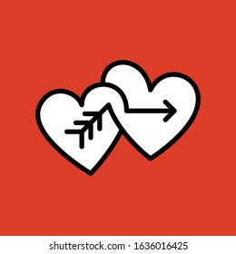 Line art icon of double cupid hearts.