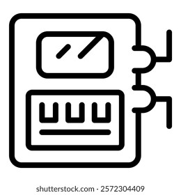 Line art icon of an electric meter measuring energy consumption with connected cables