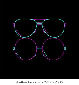 Line art icon of eye glasses, neon color