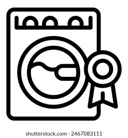 Line art icon featuring an energyefficient washing machine with a certification medal