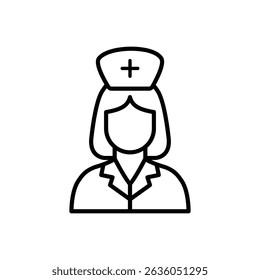 Line art icon of a female nurse. Symbol for healthcare and medical professionals.
