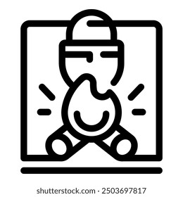 Line art icon of a fireplace providing warmth inside a house