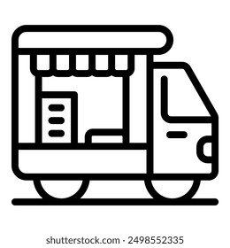 Line art icon of a food truck offering street food and fast food services