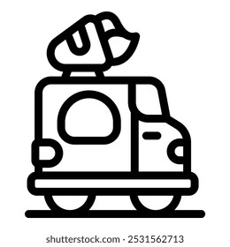 Line art icon of a food truck selling bakery products with a big bread on top