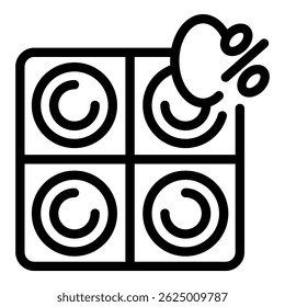 Line art icon of a four section grid with a cloud and percentage symbol indicating a sale price