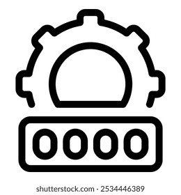 Ícone de arte de uma engrenagem definindo uma senha com quatro círculos, simbolizando as definições de segurança e configuração