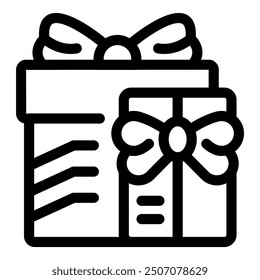 Line art icon of a gift box with a bow, symbolizing celebration and special occasions