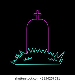 Line art icon of grave, neon color