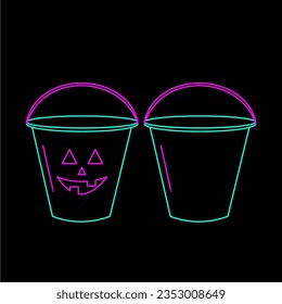 Line art icon of Halloween candy bucket, neon color