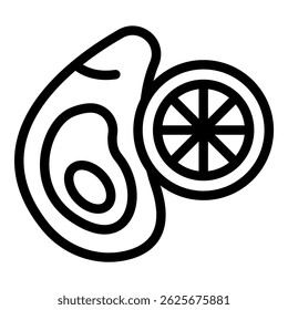 Line art icon of a hand holding a lemon or orange slice for juice preparation