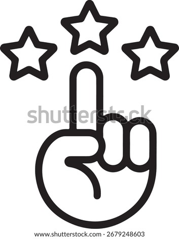 Line art icon of a hand pointing upwards with three stars above, symbolizing achievement, success, or a top rating.