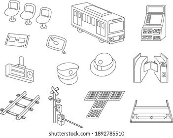 Icono de la línea de arte que el tren de entrada de entrada de la puerta del tren pasa por el ferrocarril que cruza el tren Braille, bloqueo de señalización, pasaje de la oficina de pasaje, etc.