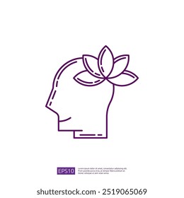 Line art icon of a head with a flower representing mental health, mindfulness, and self-care.