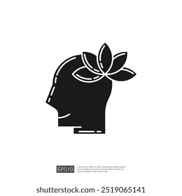 Line art icon of a head with a flower representing mental health, mindfulness, and self-care.