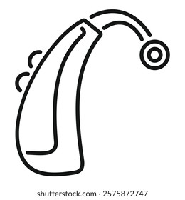 Line art icon of a hearing aid capturing sound waves, perfect for healthcare and technology related designs