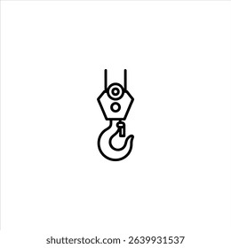 A line art icon of a heavy-duty industrial crane hook. Monochrome symbol for lifting and construction, isolated on a white background.