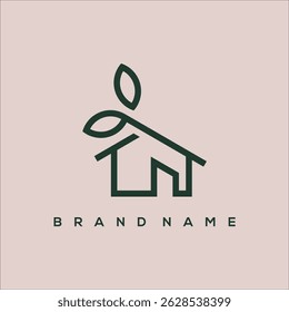 line art icon house with leaves logo vector