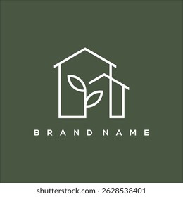 line art icon house with leaves logo vector