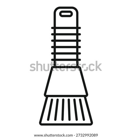 Line art icon illustrating a simple hand broom or duster with a short handle