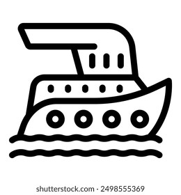 Line art icon of a large modern passenger ship sailing on the sea
