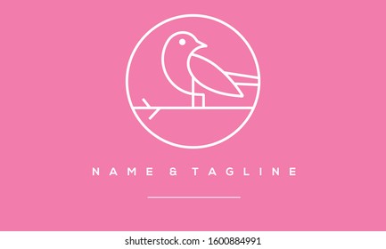 A line art icon logo of a bird on a branch 